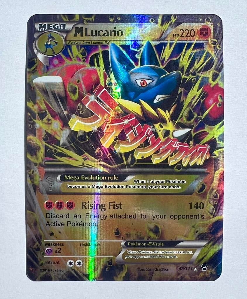 M Lucario EX Pokémon kaart - Furious Fists - Zeer goede staa, Ophalen of Verzenden, Zo goed als nieuw, Losse kaart, Foil