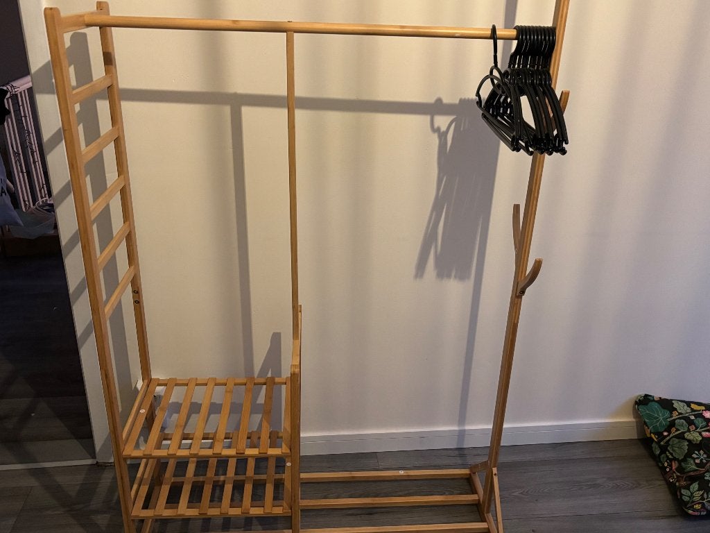 Bamboe kledingrek met planken en haken, Ophalen, Gebruikt