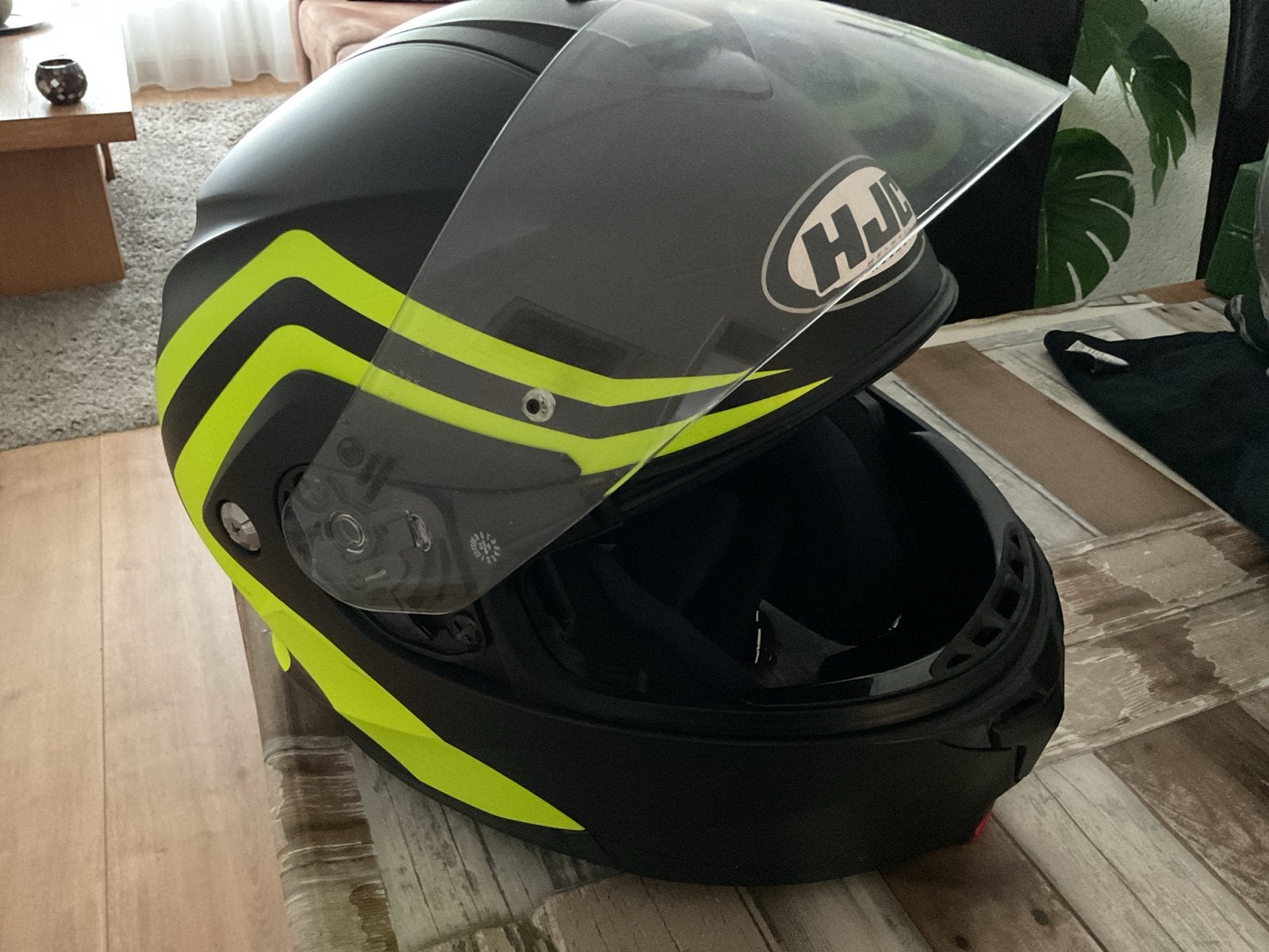HJC C91N Systeemhelm - Maat L - Zwart/Neon Geel, Motoren, Ophalen, Systeemhelm, Heren, HJC