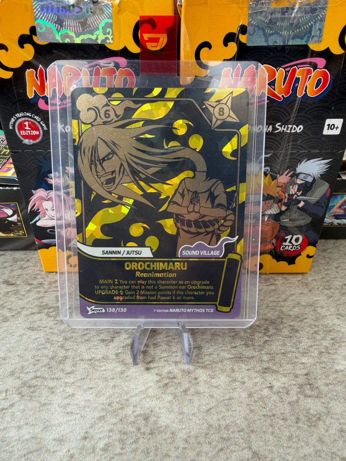 Naruto Mythos TCG Orochimaru Reanimation Secret 138/130, Ophalen of Verzenden, Zo goed als nieuw, Losse kaart, Foil