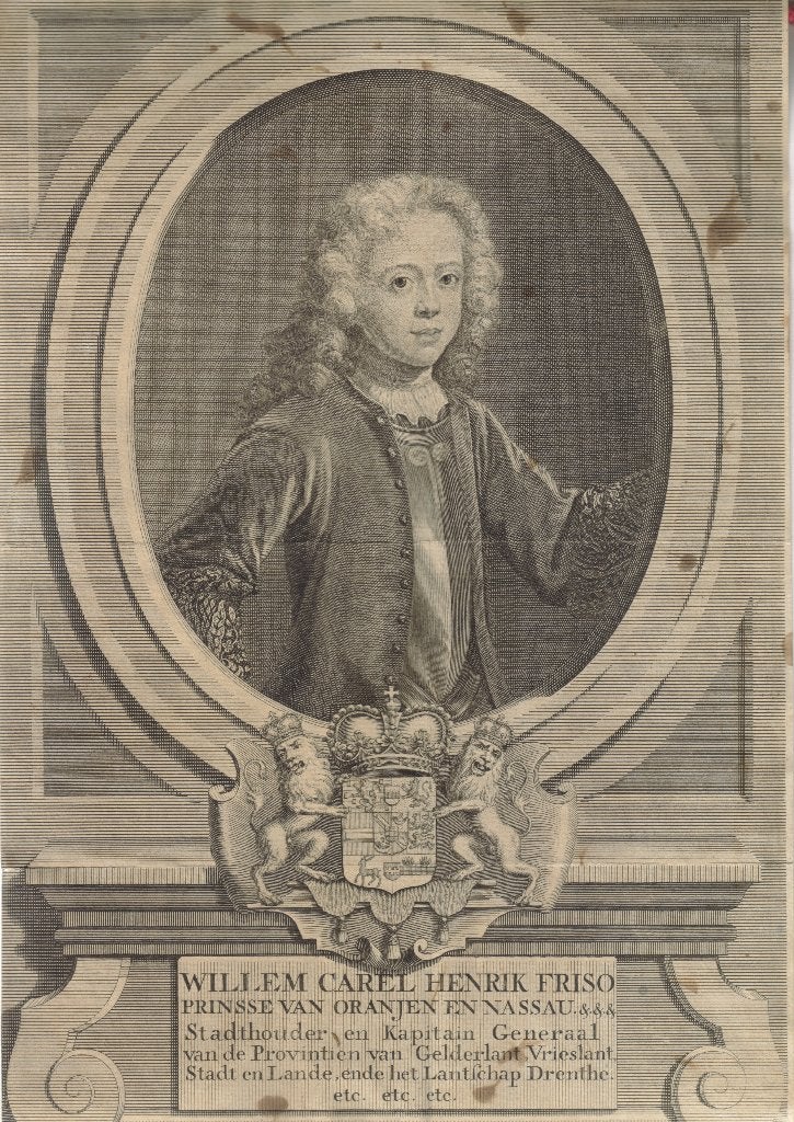 Frederik Ottens gravure "Willem Carel Henrik Friso, Prinsse", Ophalen, Portret, 1700 - 1799, Origineel