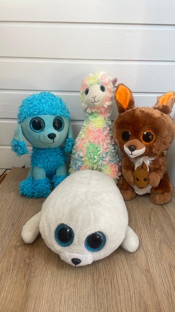 4 glitter oog knuffels!, Kinderen en Baby's, Speelgoed | Knuffels en Pluche, Overige karakters, Overige typen, Ophalen of Verzenden