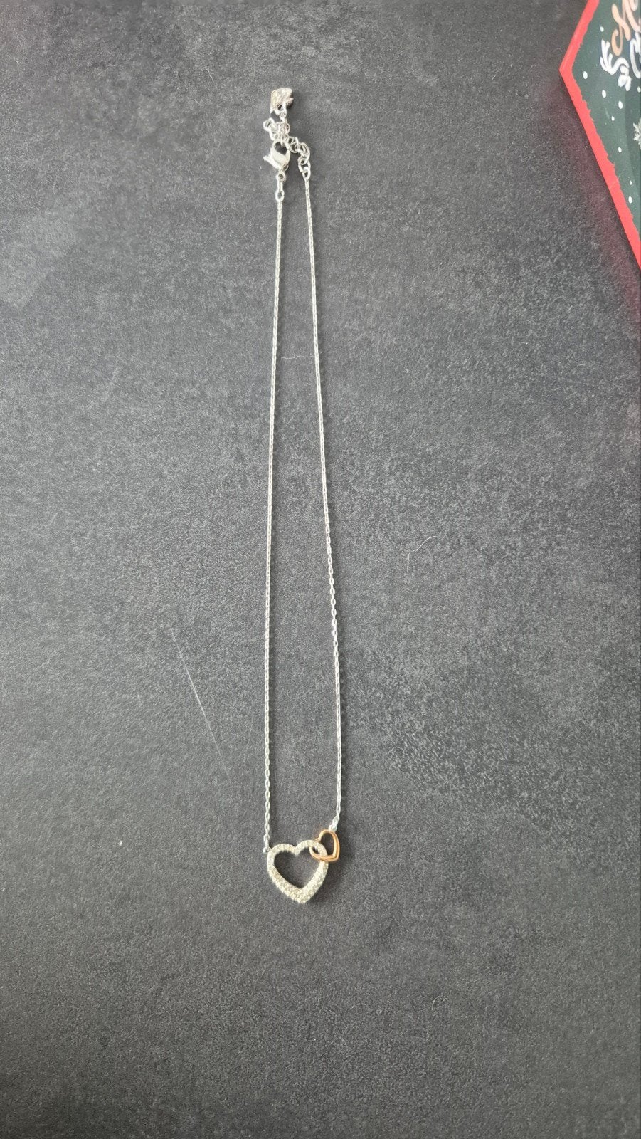 Echte Swarovski ketting met dubbele hart hanger, Met hanger, Overige materialen, Ophalen of Verzenden, Zo goed als nieuw