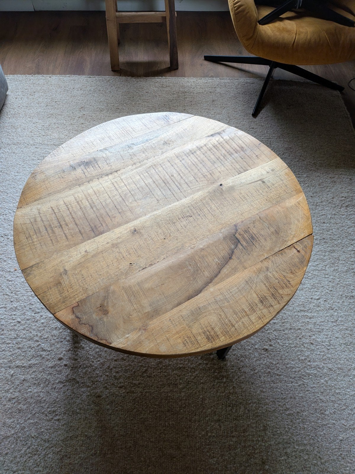Salontafel mangohout, Ophalen, 50 tot 100 cm, Rond, Mango ,industieel