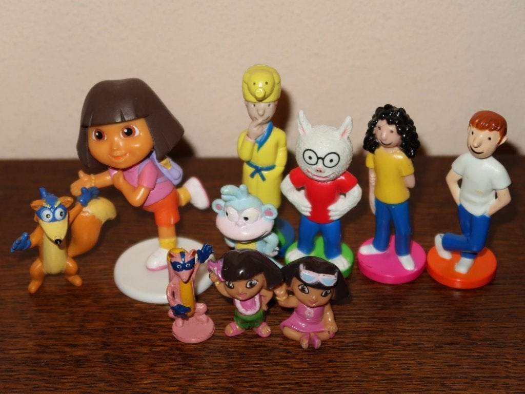 Dora the Explorer & Dolfje Weerwolfje poppetjes taarttoppers, Verzenden, Gebruikt