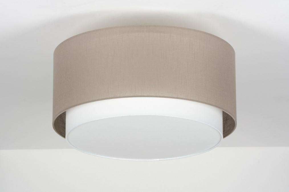 Plafondlamp taupe/wit, Ophalen, 47 cm, Modern, Textiel