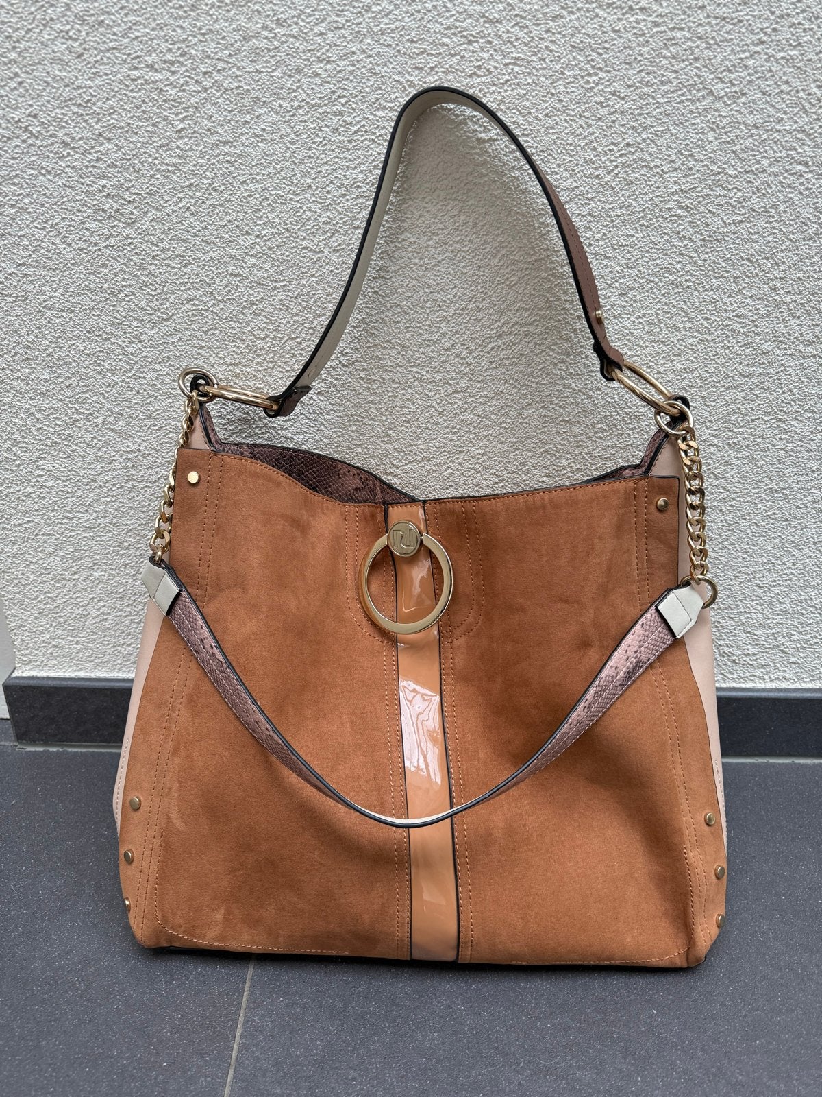 River Island schoudertas / shopper bruin/beige, Ophalen of Verzenden, Zo goed als nieuw, Bruin, Schoudertasje