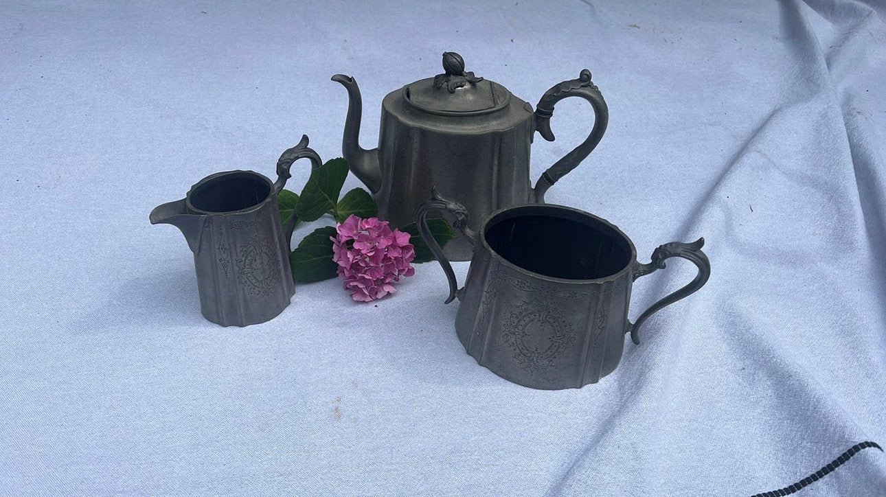 Tinnen theeservies, antiek, Ophalen