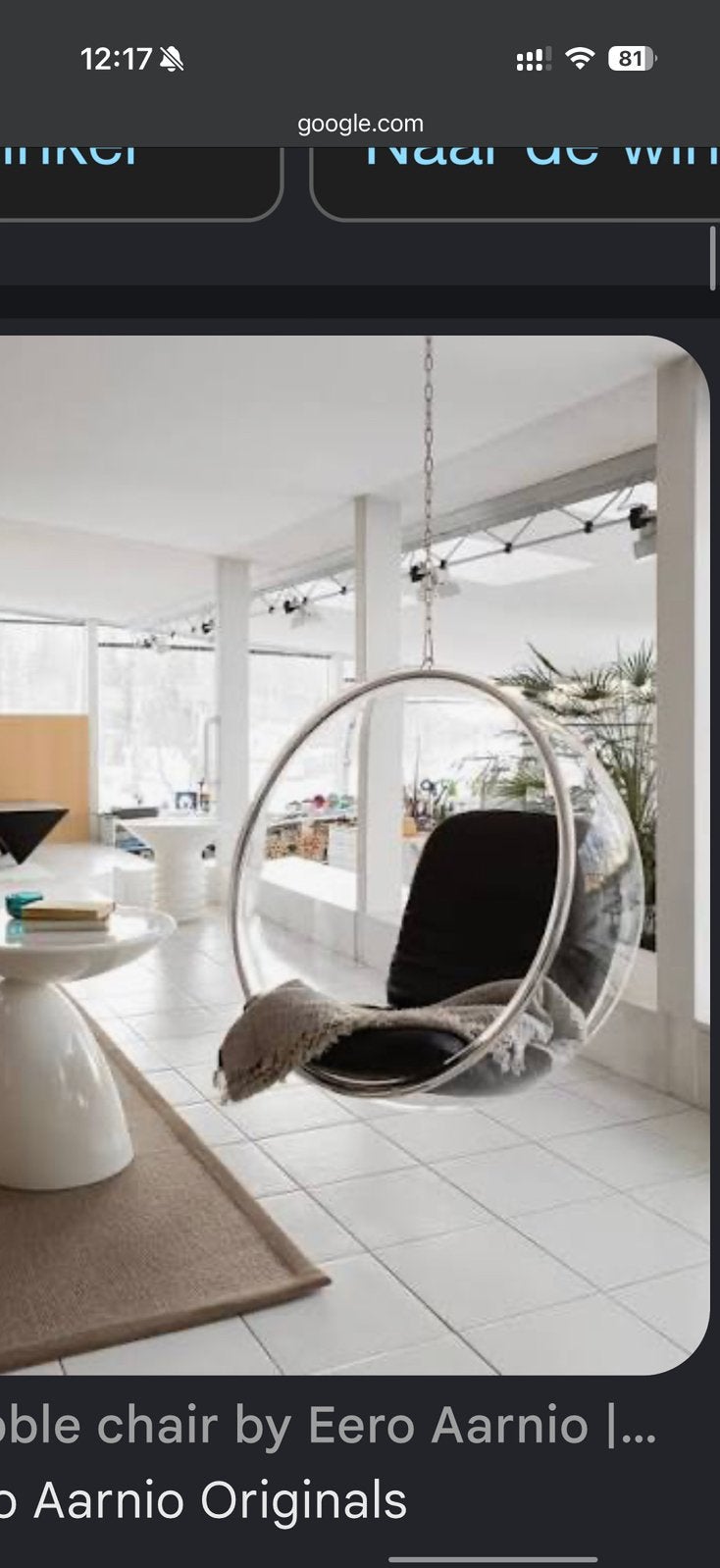 Bubble chair, Huis en Inrichting, Ophalen, Kunststof, Wit, Zo goed als nieuw