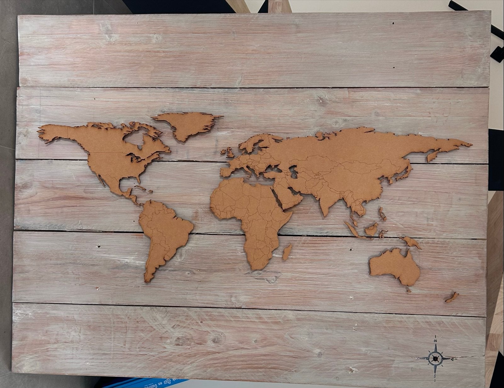 Houten Wereldkaart Wanddecoratie - Uniek & Stijlvol, Ophalen, Hout, Zo goed als nieuw, Bruin