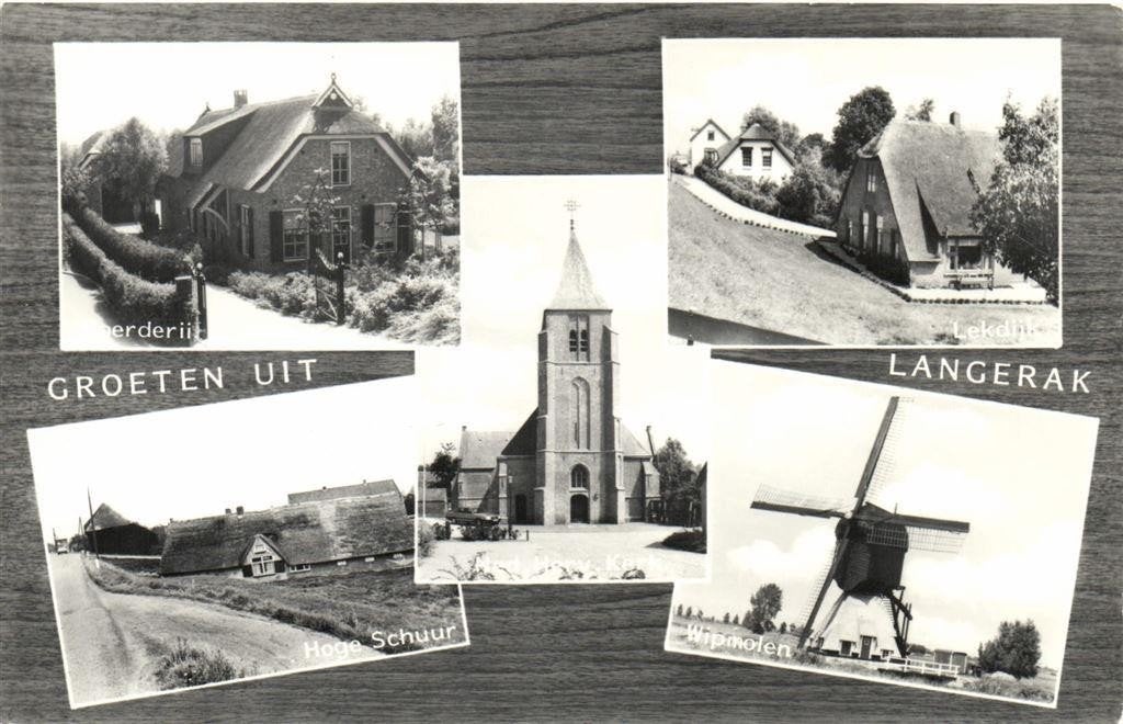 Groeten uit Langerak - 4 afb. o.a. Wipmolen - 1986 beschreve, Ophalen of Verzenden, 1980 tot heden, Ongelopen, Zuid-Holland