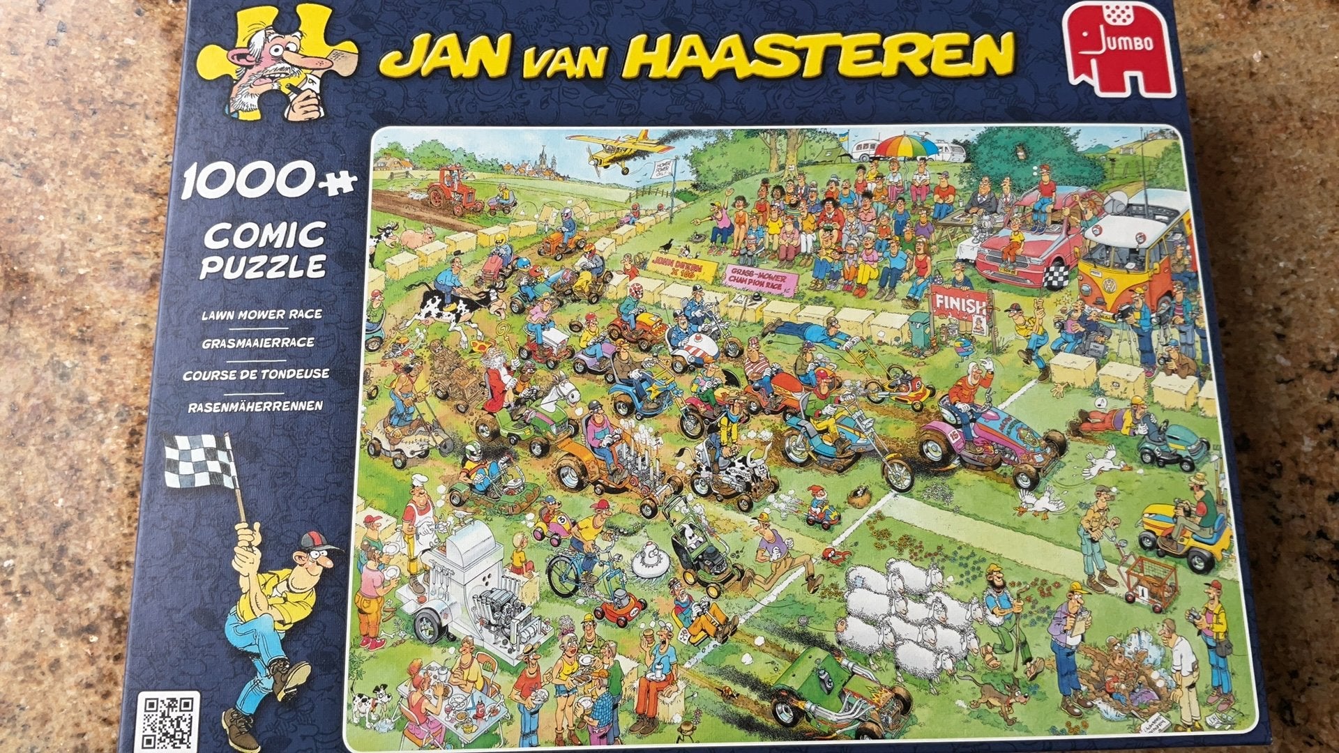 Jan van Haasteren, 1000 stukjes, Grasmaaierrace, Hobby en Vrije tijd, Denksport en Puzzels, Ophalen, 500 t/m 1500 stukjes, Zo goed als nieuw