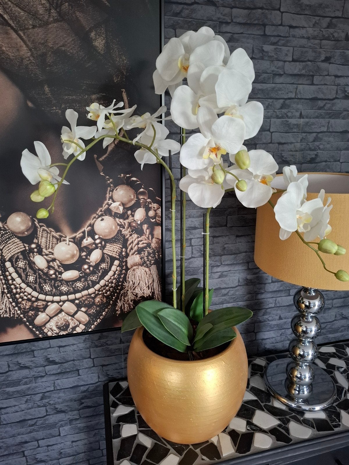GOUDKLEURIGE BLOEMPOT MET ORCHIDEE, Ophalen