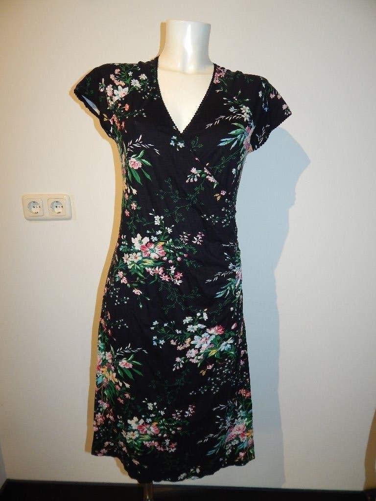 King Louie jurk zwart in bloemen boeket print mt L, Meerkleurig, Maat 42/44 (L), Ophalen of Verzenden, Knielengte