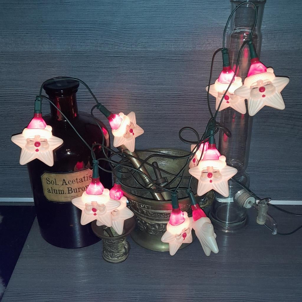 Vintage kerstverlichting kerstmannen/ sterren, Ophalen of Verzenden, Gebruikt