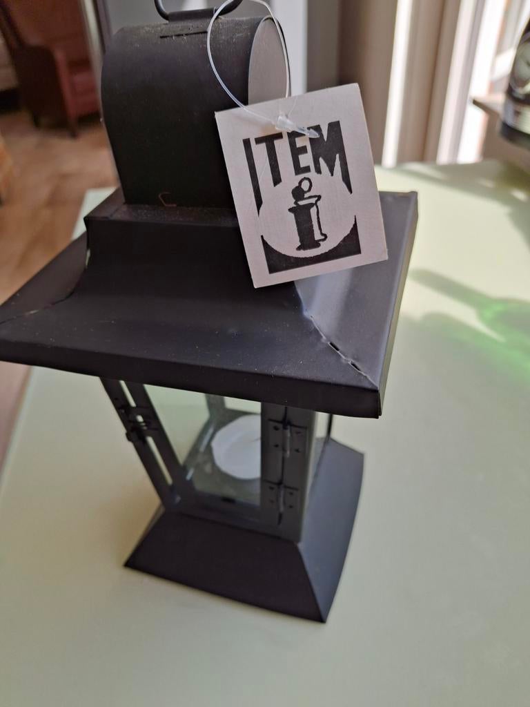 Zwarte metalen lantaarn met kaars - ITEM International, Ophalen, Zwart, Zo goed als nieuw, Metaal