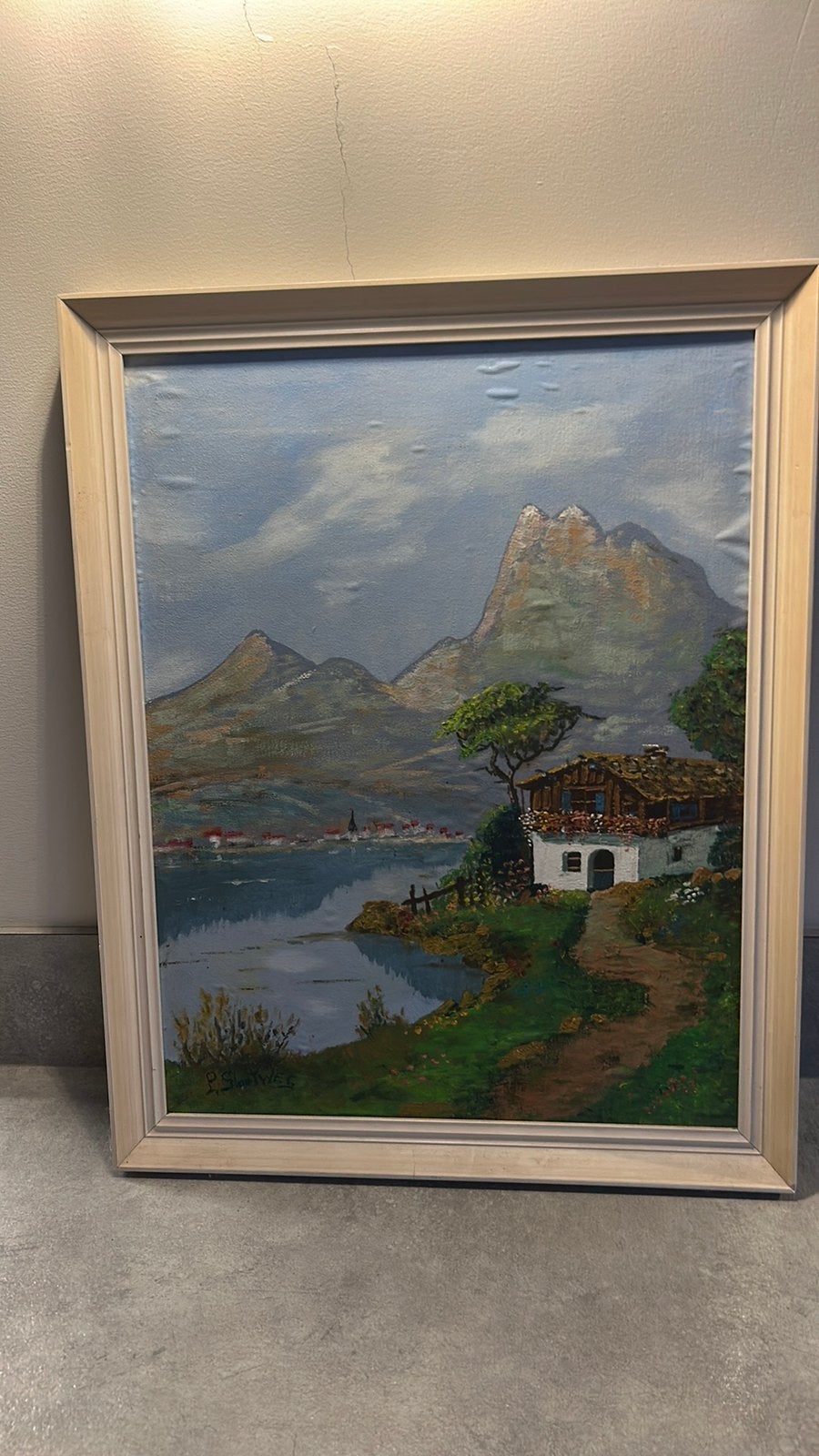 Schilderij Zwitsers Chalet met bergen, Ophalen of Verzenden