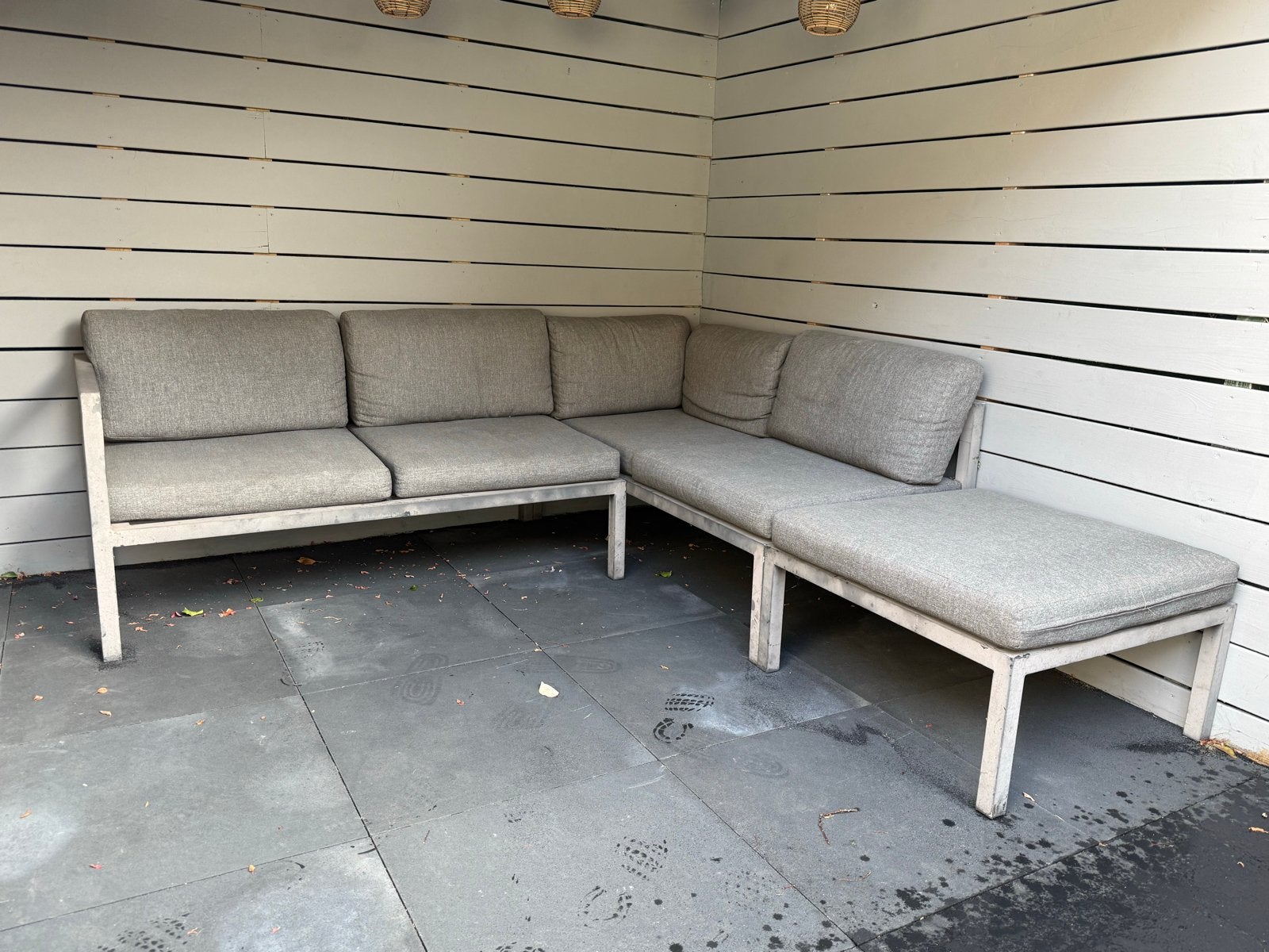 Grijze loungeset 220x220 cm met kussens, Ophalen, Gebruikt, Meer dan 8 zitplaatsen, Aluminium