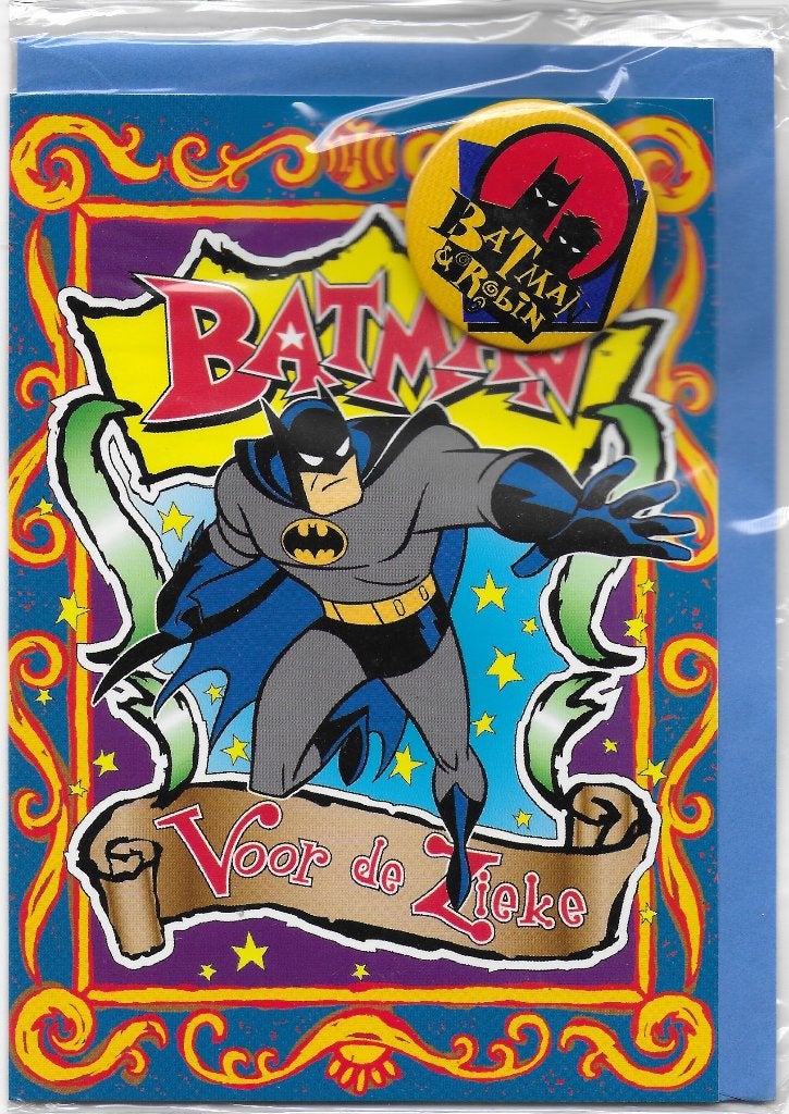 Dubbele Kaart Met Button van Batman Voor de zieke   (Nieuw ), Verzamelen, Ophalen of Verzenden, 1980 tot heden, Ongelopen, Overige thema's