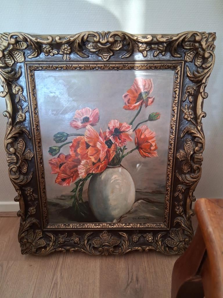 Schilderij met klaprozen in sierlijke lijst (gesigneerd), Ophalen