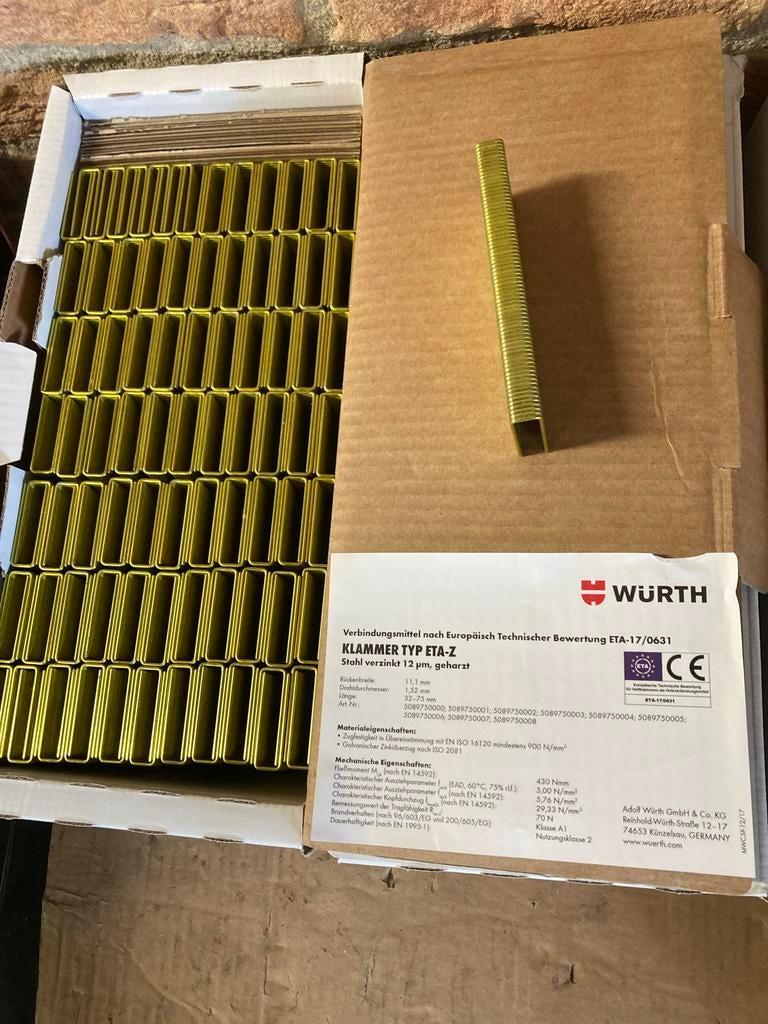 Wurth Klammer Typ ETA-Z nieten, Ophalen of Verzenden, Nieuw, Minder dan 50 mm, Overige typen