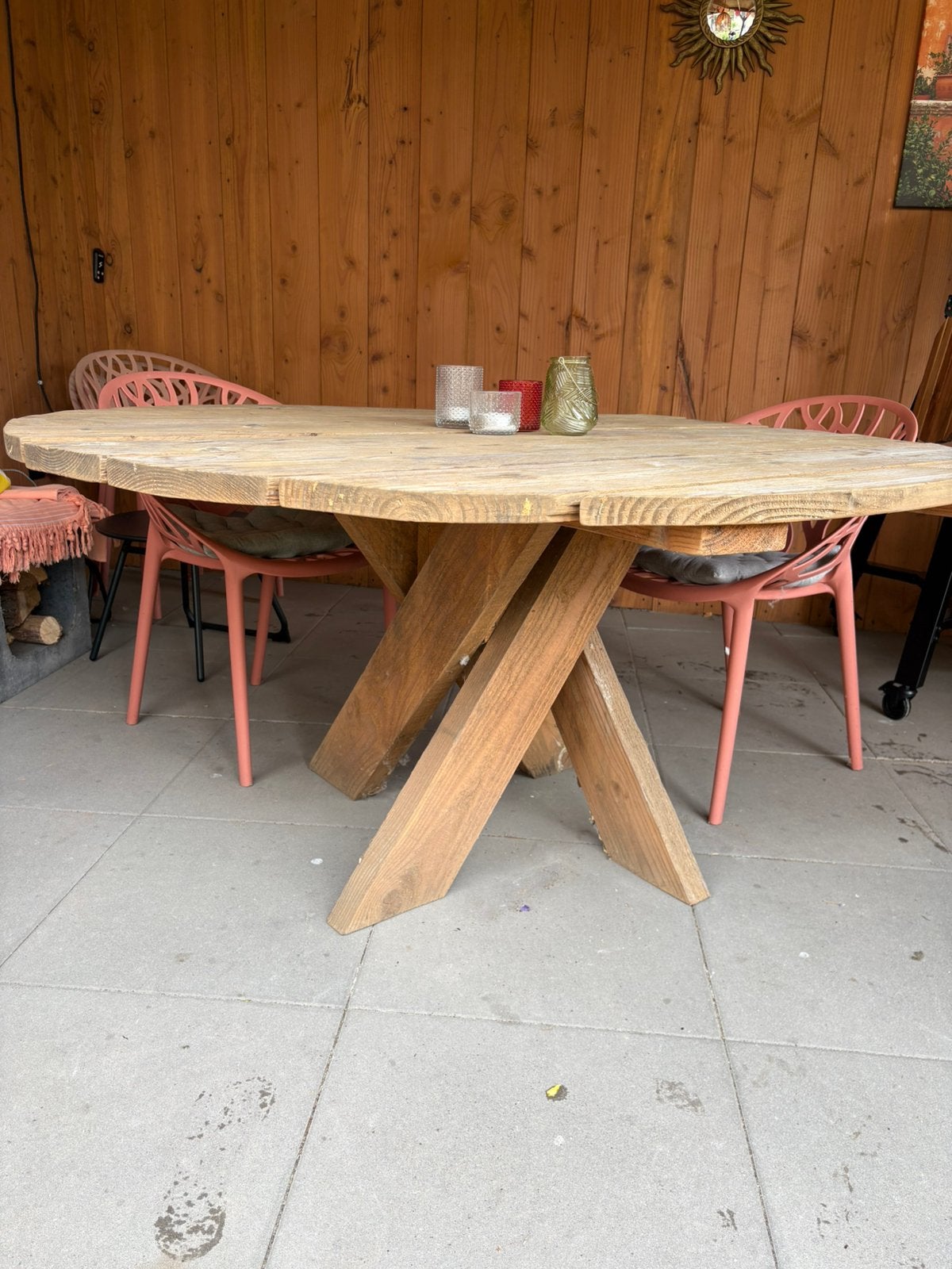 Douglas tafel rond, diameter 150 cm, zware kwaliteit, Tuin en Terras, Ophalen, Zo goed als nieuw, Rond, Hout