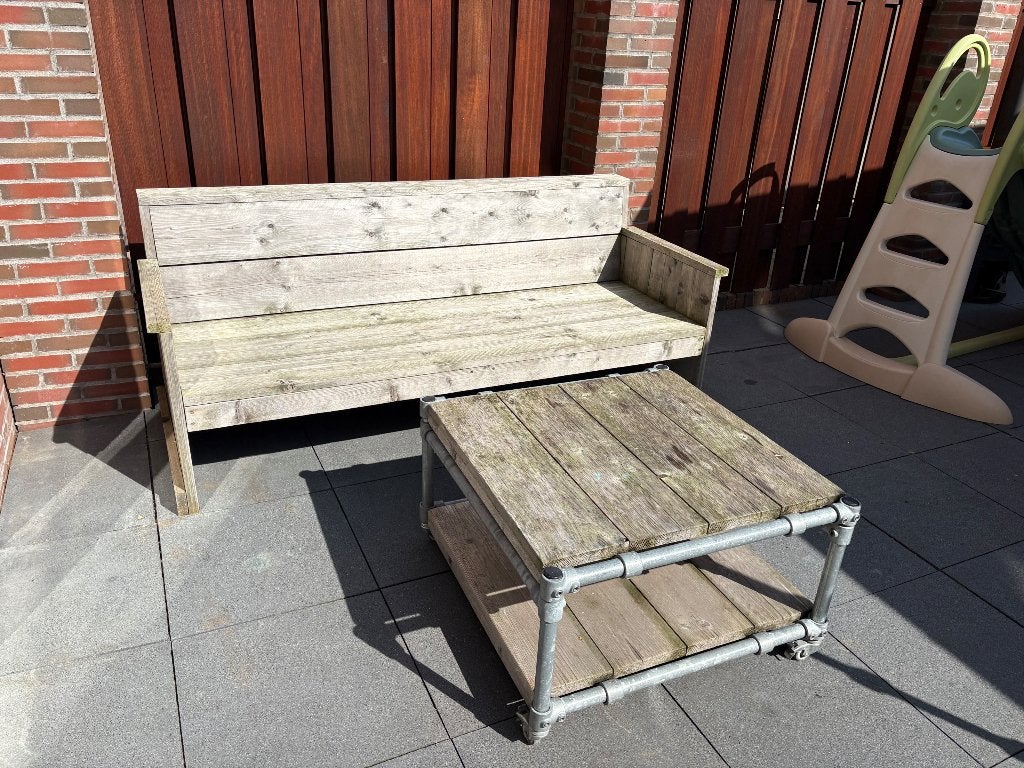 Tuinbank met tafel, Ophalen, Gebruikt, 3 zitplaatsen, Bank