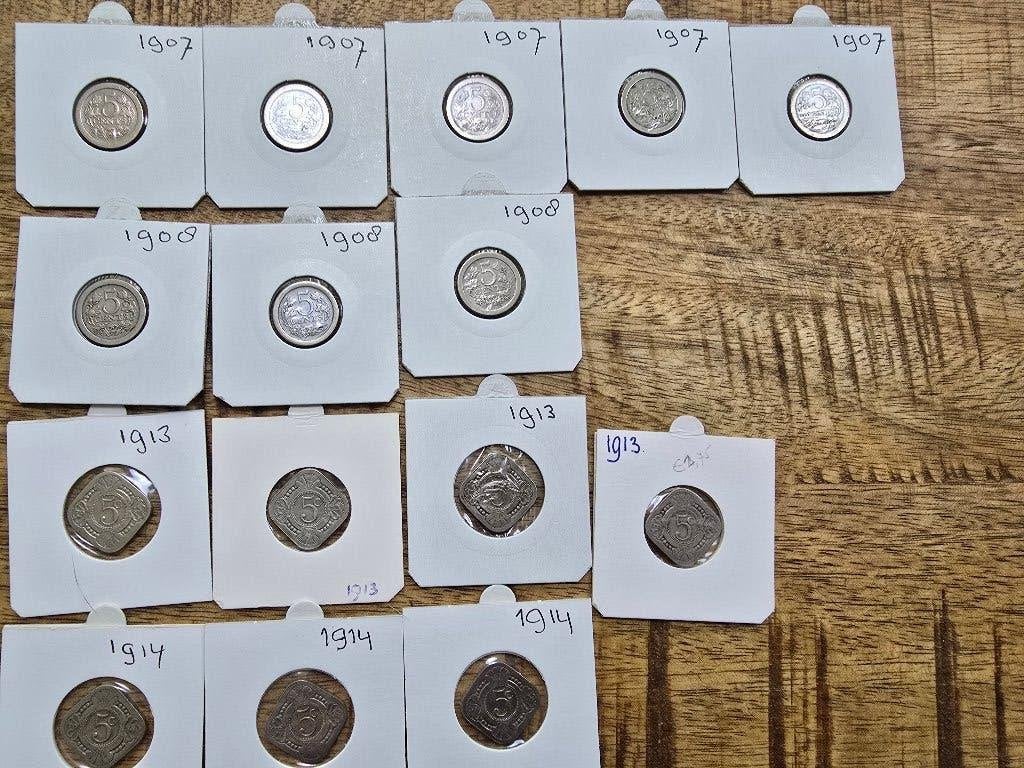 Wilhelmina 5 cent munten, Postzegels en Munten, Munten | Nederland, Ophalen of Verzenden, Koningin Wilhelmina, 5 cent, Setje