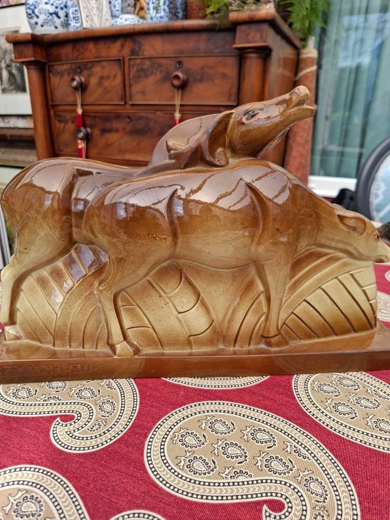 Art deco beeld, lemanceau 36 breed 23 hoog., Antiek en Kunst, Verzenden