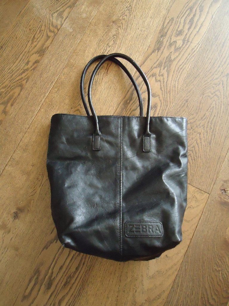 Zwarte leren Zebra shopper met rits, Sieraden, Tassen en Uiterlijk, Ophalen of Verzenden, Gebruikt, Zwart, Shopper