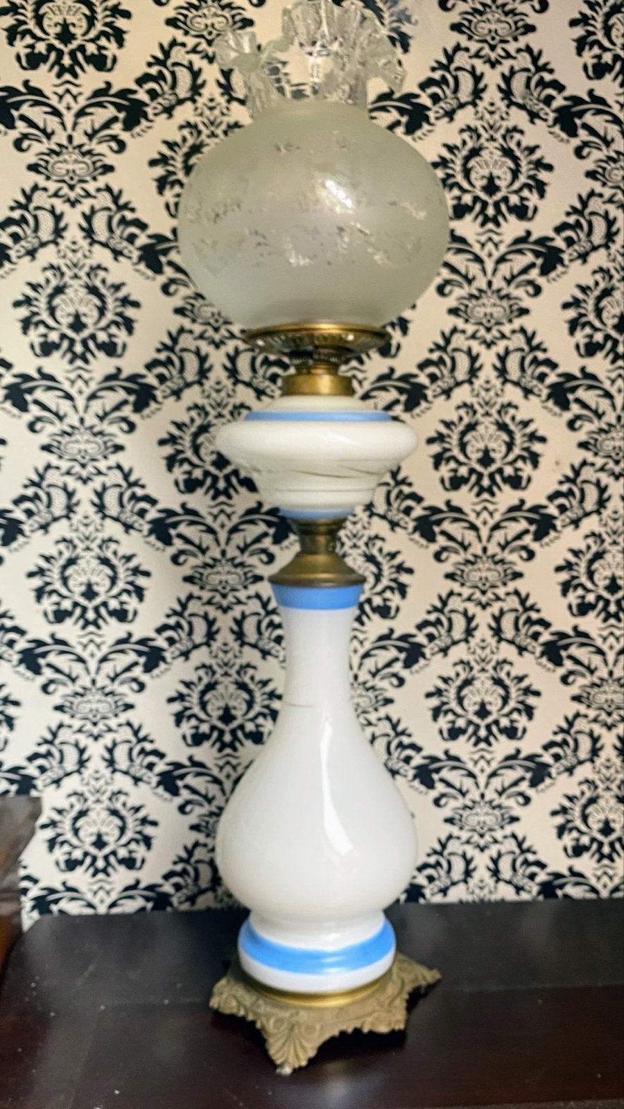Vintage olielamp met molen decoratie, Ophalen