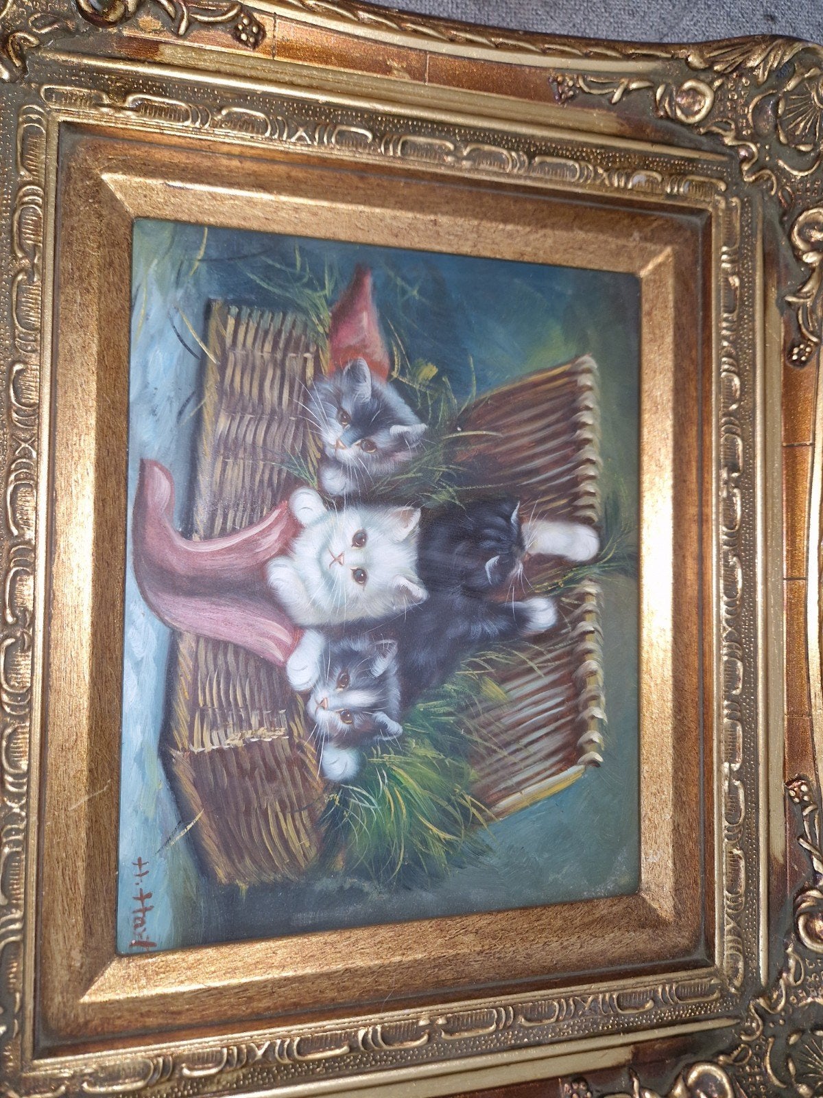 oud schilderij van poesje, Antiek en Kunst, Ophalen of Verzenden