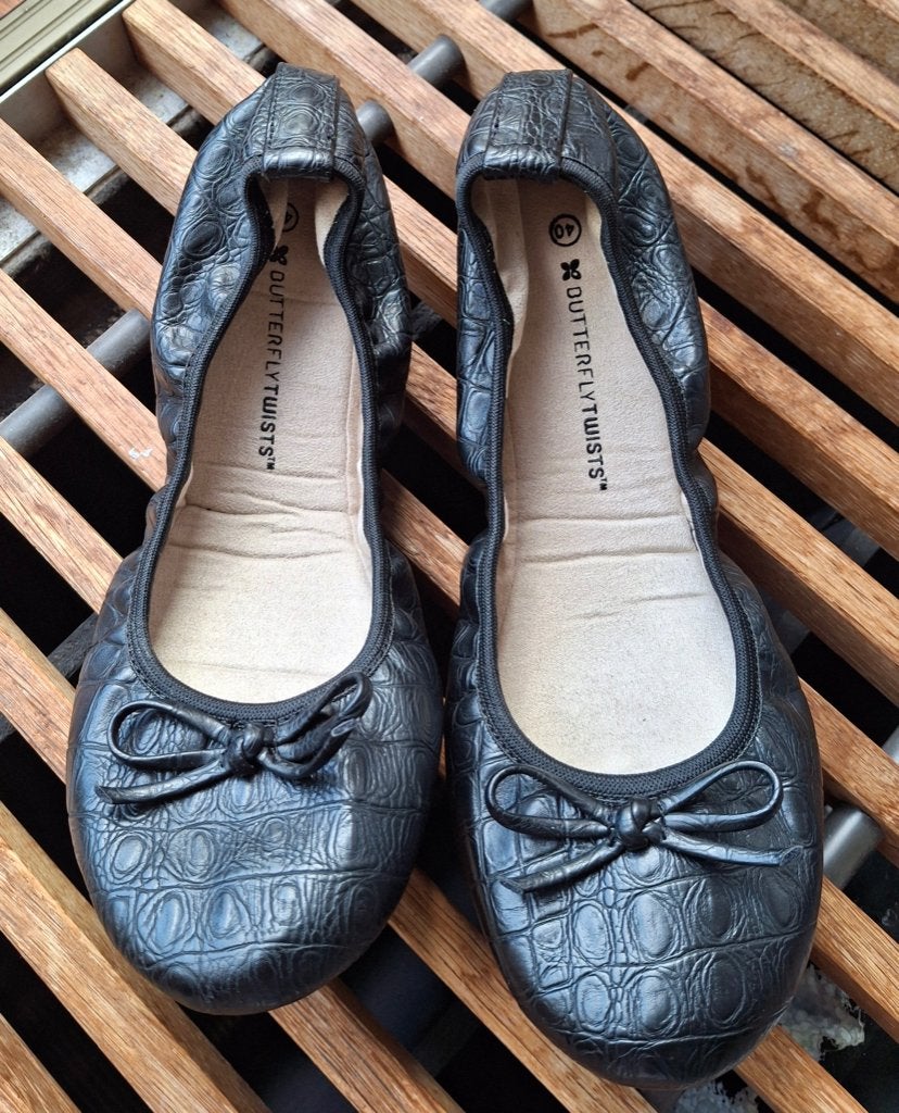 Butterfly Twist ballerina's, maat 39, "Victoria Croc", Butterfly Twist, Zwart, Zo goed als nieuw, Ballerina's
