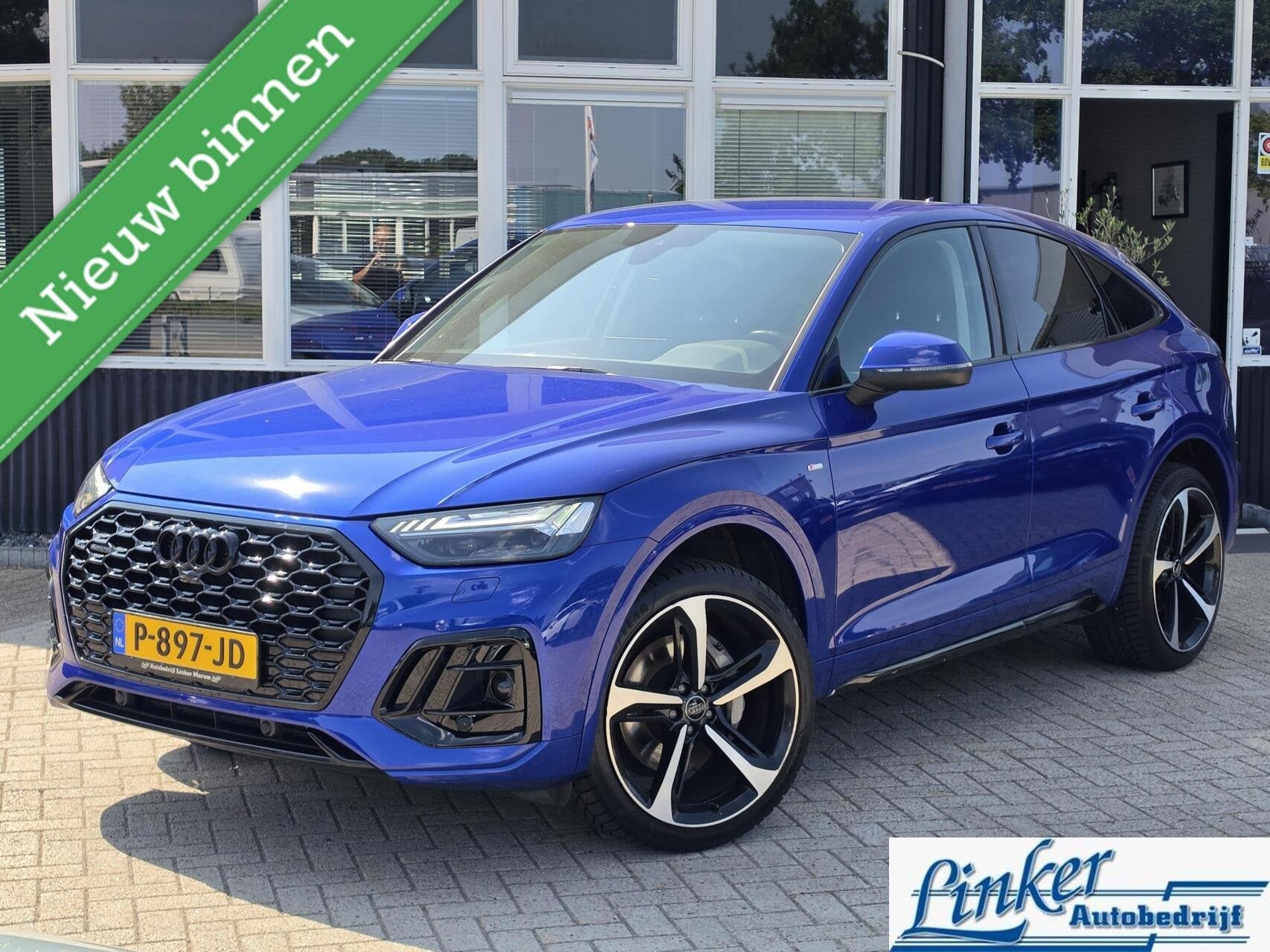 Audi Q5 Sportback 50 TFSI e S edition STOELVERW-MATRIX-CAMER, Auto's, Audi, Gebruikt, Euro 6, 4 cilinders, Blauw