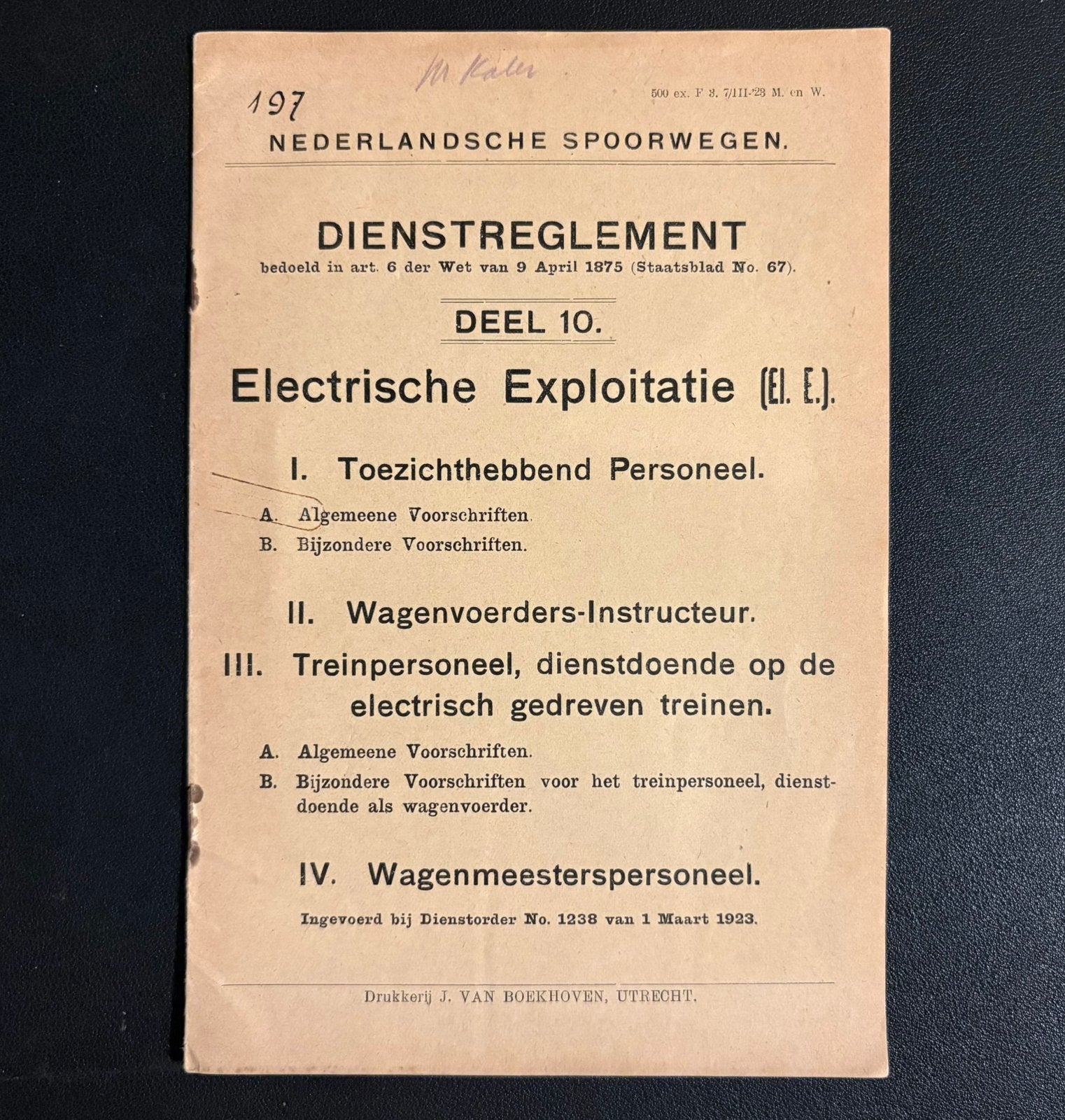 Zakboekje NS ‘Dienstreglement elec. exploitatie’ (1928), Ophalen of Verzenden, Zo goed als nieuw, Trein, Boek of Tijdschrift