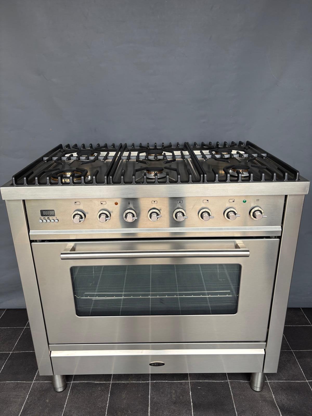 Boretti RVS 6-pits fornuis, Ophalen, 60 cm of meer, Zo goed als nieuw, Energieklasse A of zuiniger