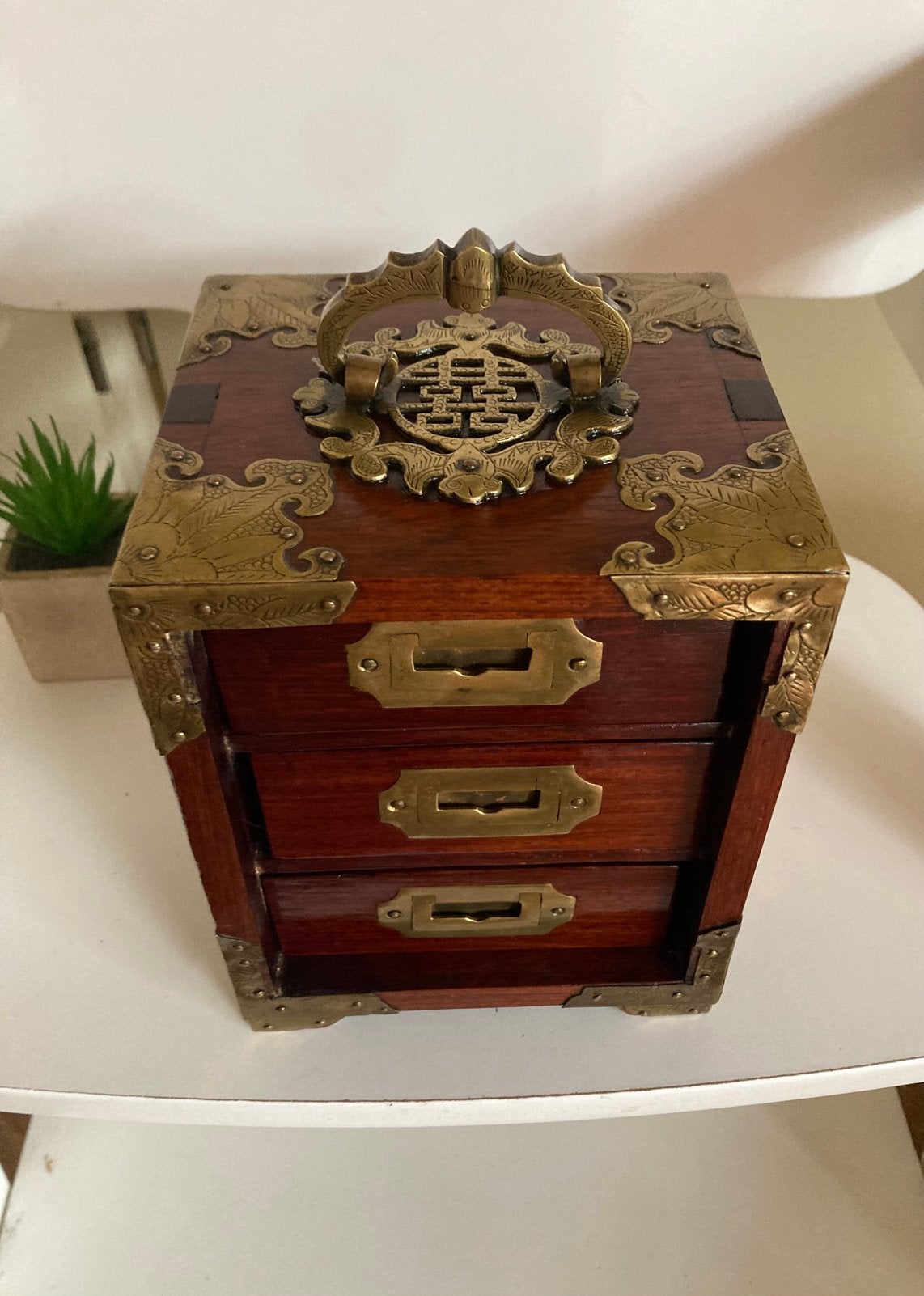 Antieke Chinese collector’s box huwelijkskistje hout messing, Antiek en Kunst, Ophalen of Verzenden