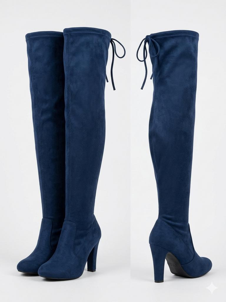 Donkerblauwe suède look Over-the-knee Laarzen – Maat 40/41, Ophalen of Verzenden, Zo goed als nieuw, Blauw, Hoge laarzen