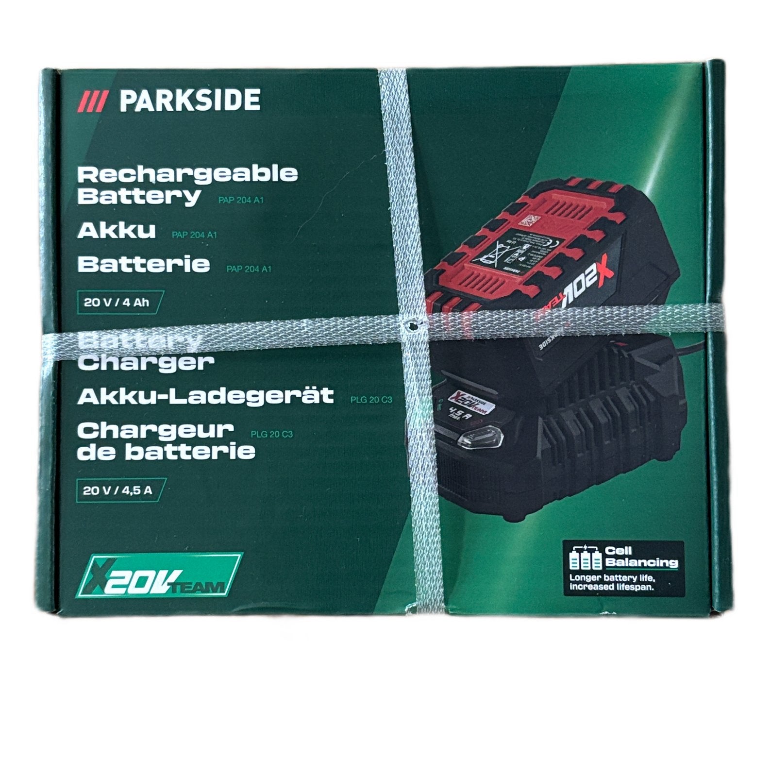 PARKSIDE 20V Accu 4 Ah (PAP 204 A1) + Acculader PLG 20 C3, Doe-het-zelf en Verbouw, Ophalen, Nieuw, Overige merken, Overige typen