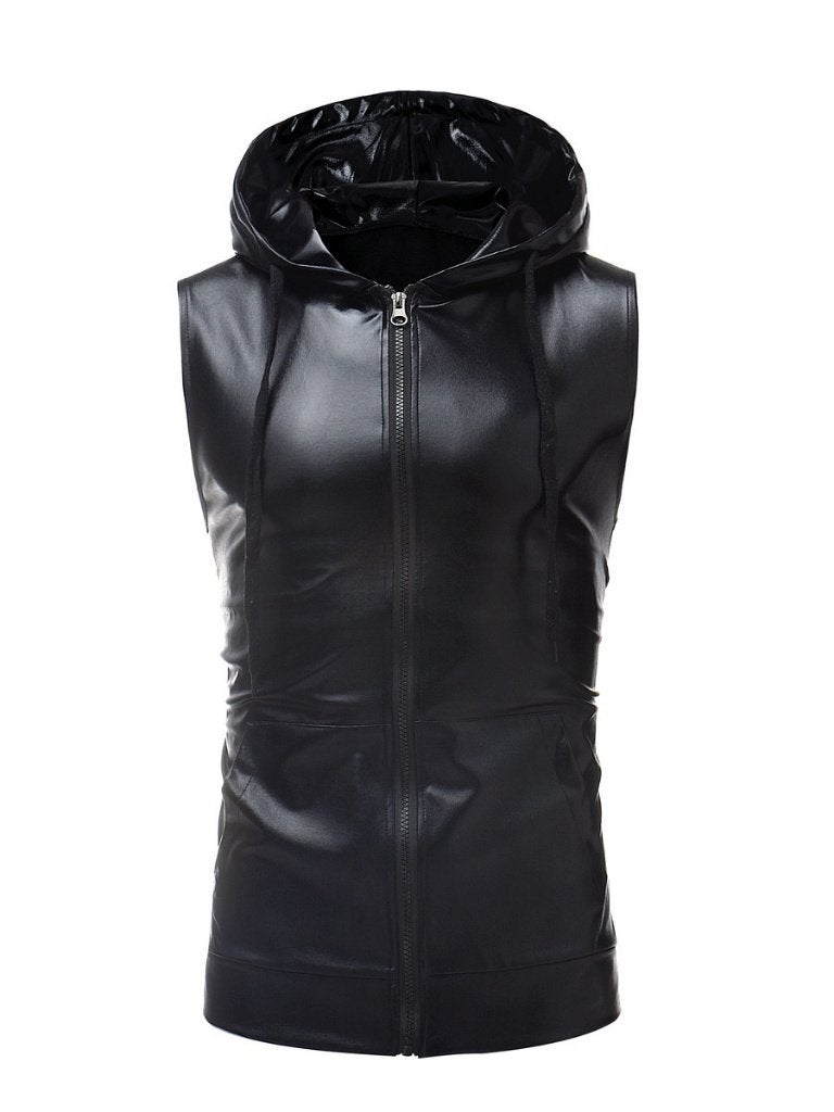 Heren leren bodywarmer / wetlook fetish sexy zwarte M L XL, Verzenden, Nieuw, Overige maten, Zwart