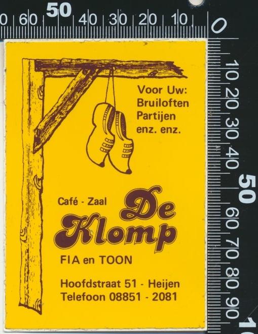 Sticker: Cafe Zaal De Klomp - Heijen, Ophalen of Verzenden, Zo goed als nieuw, Bedrijf of Vereniging