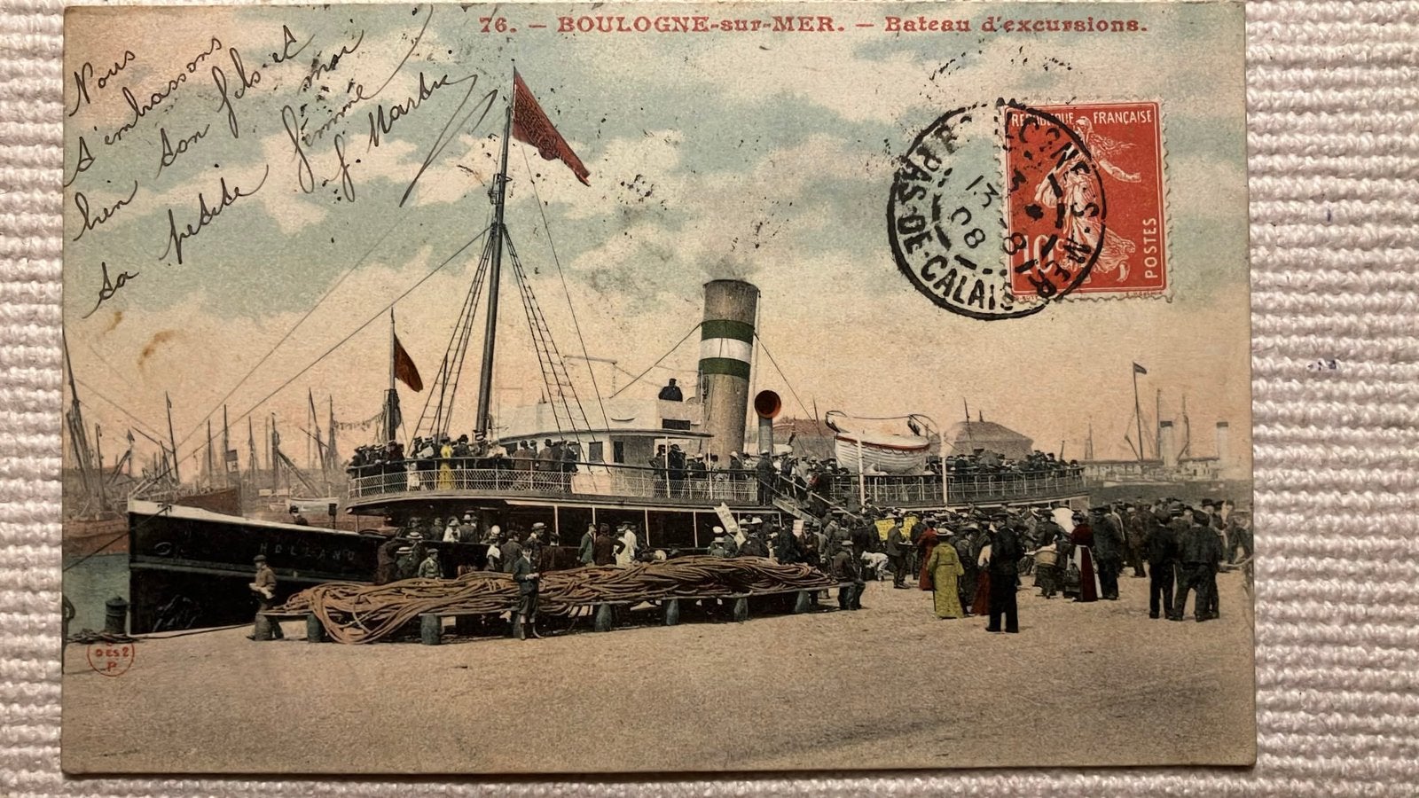HAL Holland Amerika lijn tender "HOLLAND" Boulogne 1908, Ophalen of Verzenden, Zo goed als nieuw, Kaart, Foto of Prent