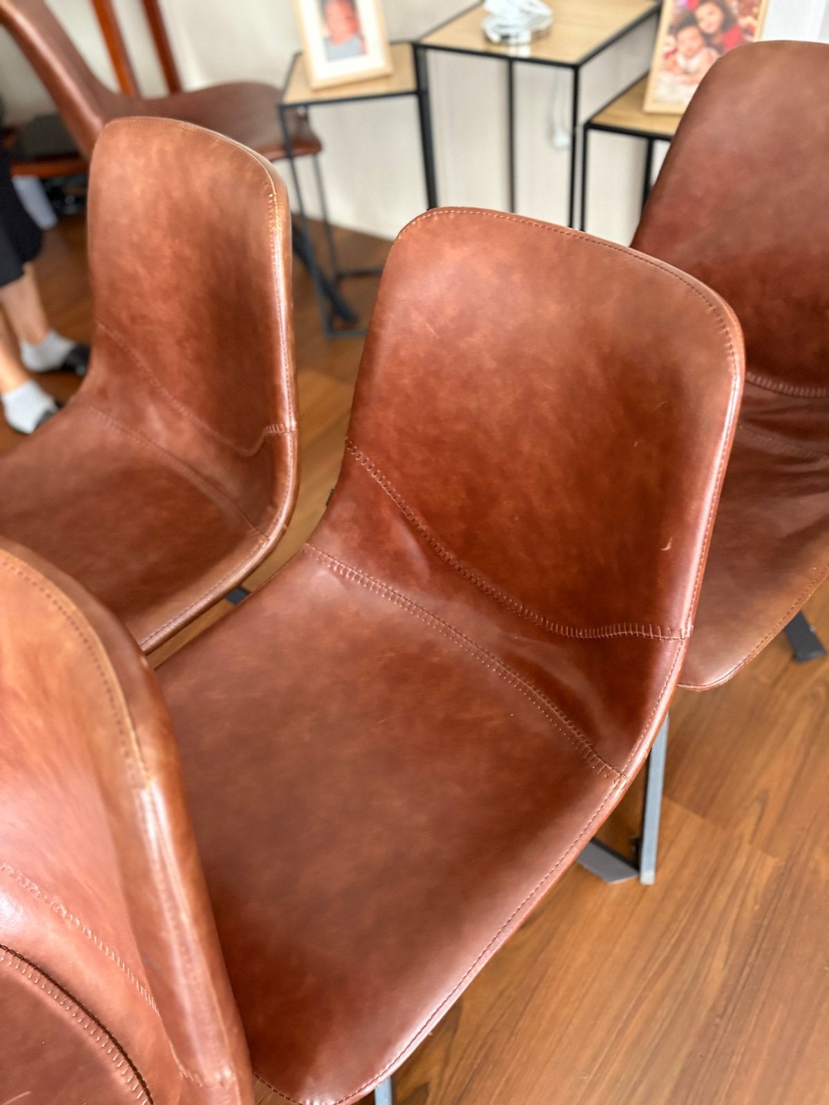 6 Goossens eetkamerstoelen bruin leer, Huis en Inrichting, Stoelen, Ophalen, Gebruikt, Bruin, Leer
