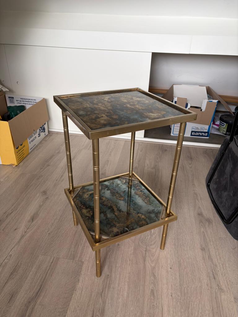 Bijzettafel Hollywood Regency-stijl, Huis en Inrichting, Tafels | Sidetables, Ophalen, Gebruikt, 50 tot 100 cm, Vierkant