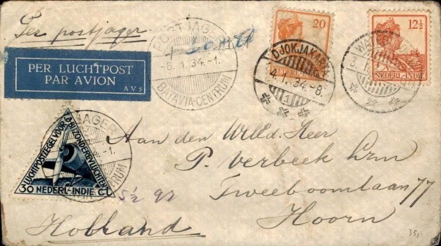Nederlands Indië - Postjager - Djokjakarta - 1934, Ophalen of Verzenden, Envelop