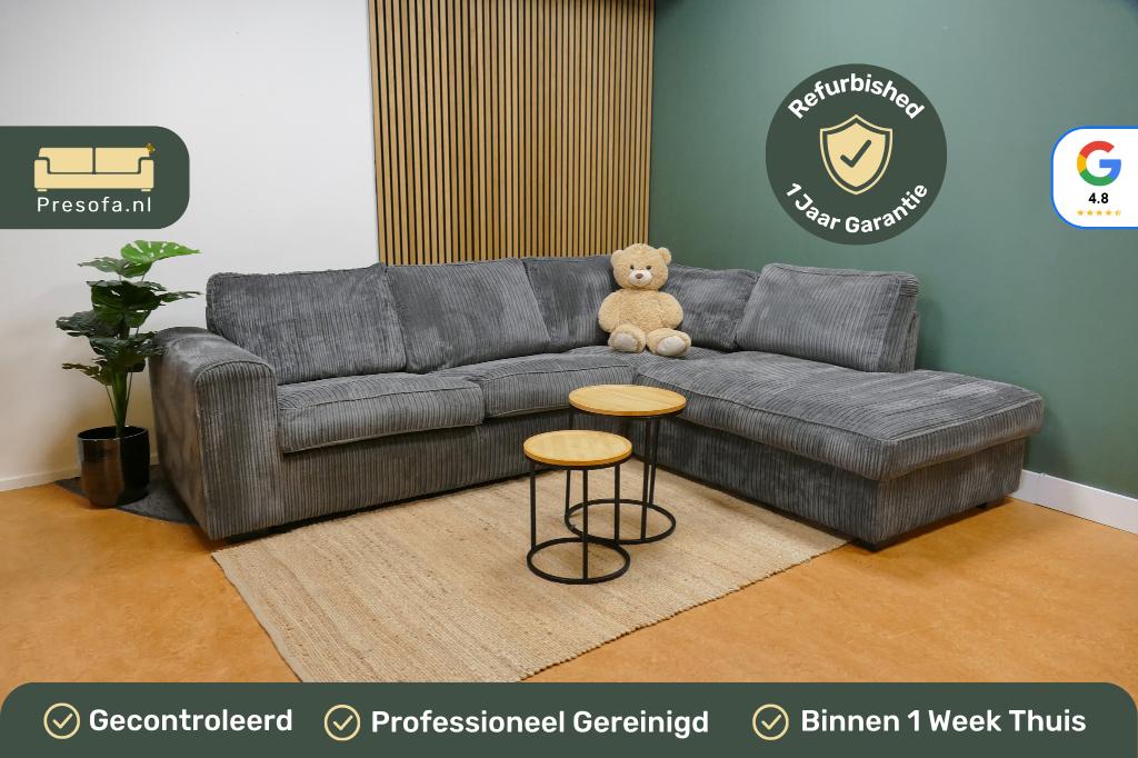 Hoekbank Ribstof Antraciet Donker Grijs[Refurbished], 250 tot 300 cm, -, Lounge, -