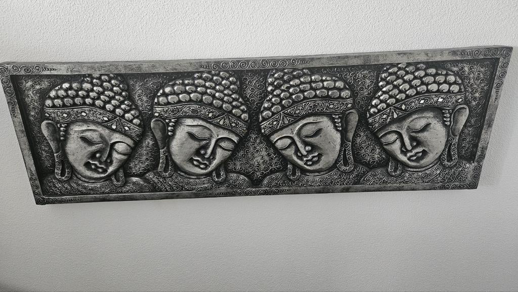Groot Boeddha Paneel - Zilverkleurig Wanddecoratie 40x128cm, Huis en Inrichting, Ophalen of Verzenden
