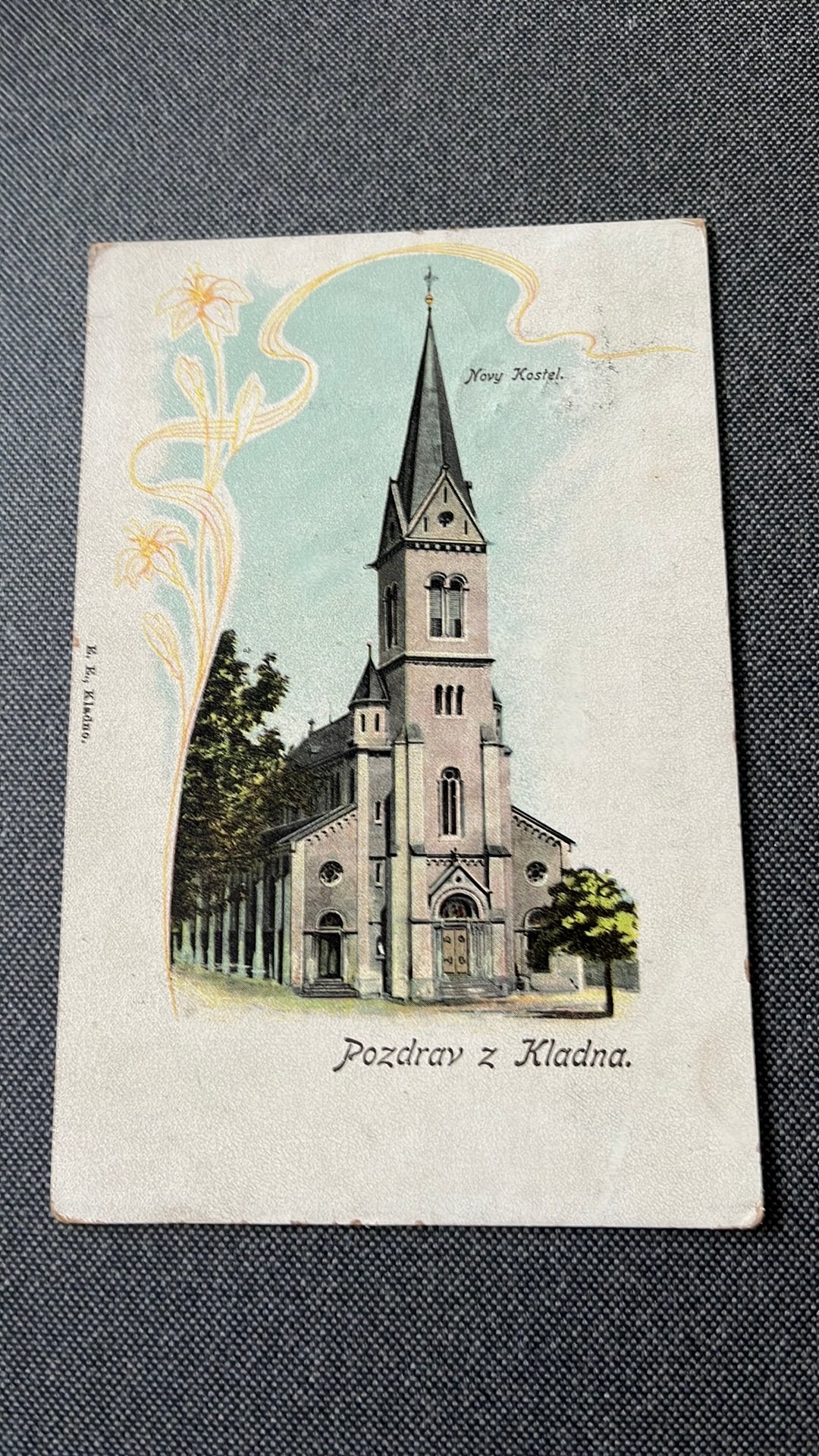 Tjechië litho Kladna grote kerk, Ophalen of Verzenden, Gelopen, Overig Europa