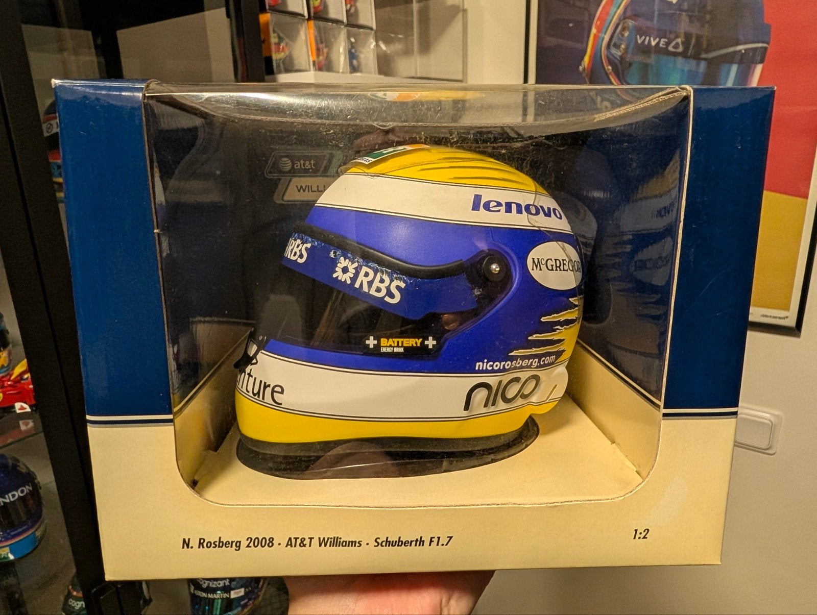 Nico Rosberg 1:2 helm 2008, Verzamelen, Ophalen of Verzenden, Zo goed als nieuw, Formule 1