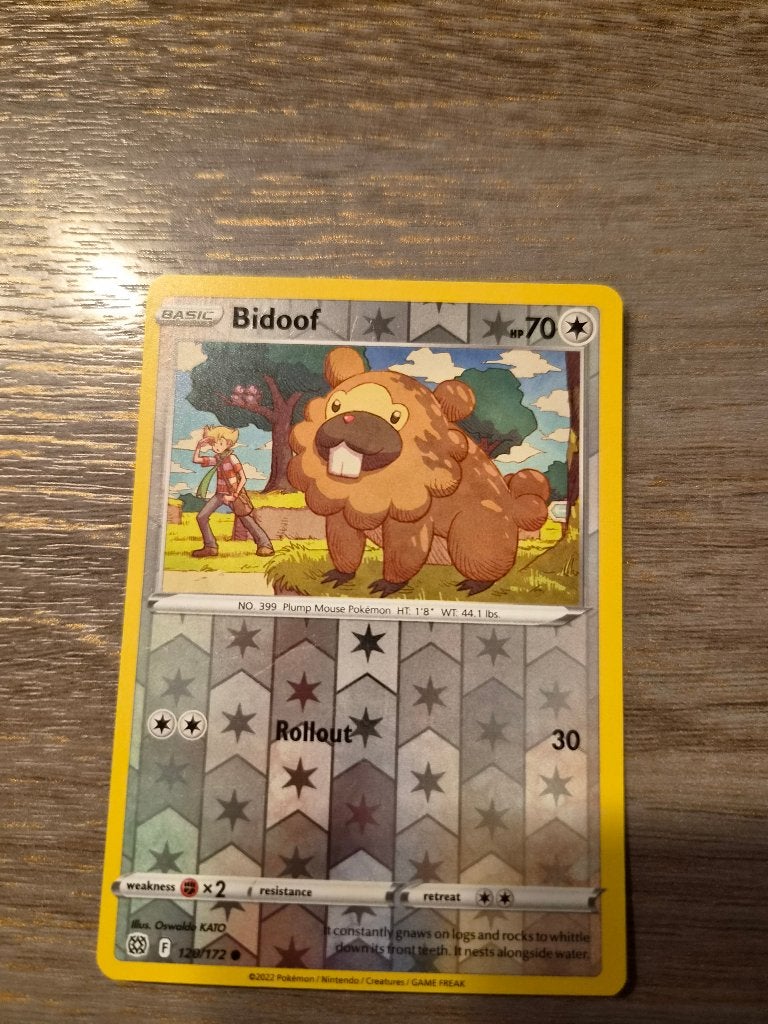 Pokémon Kaart Bidoof 120/172 Brilliant Stars, Ophalen of Verzenden, Zo goed als nieuw, Losse kaart, Foil